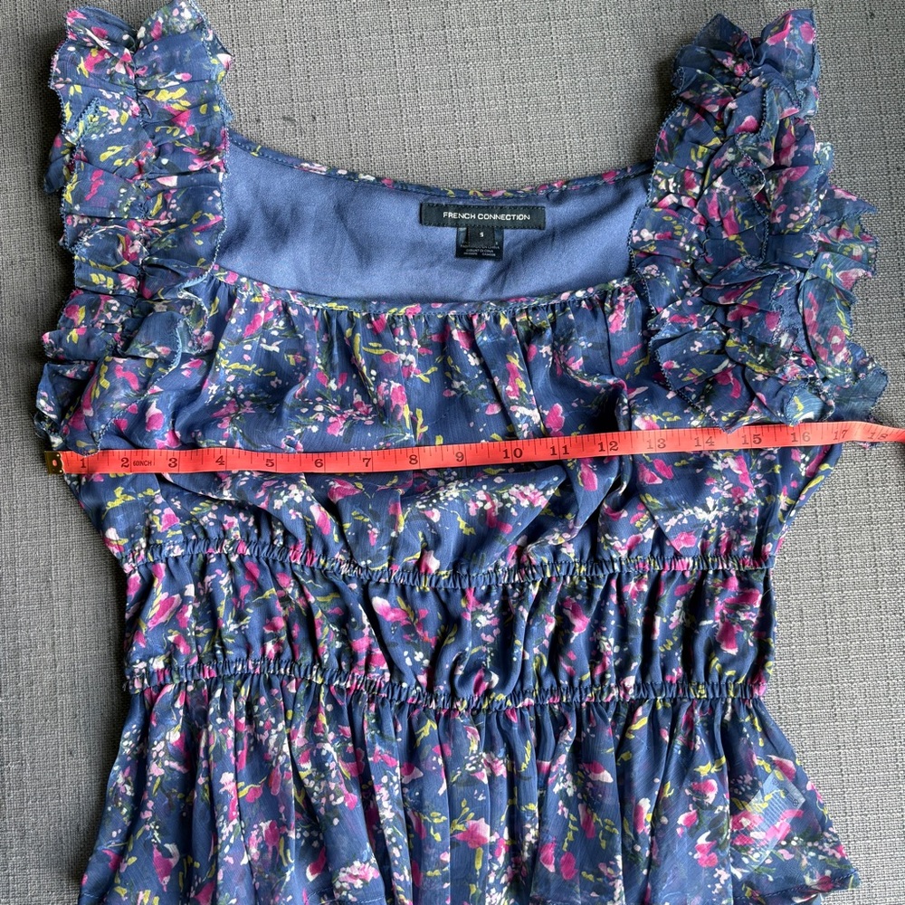 French Connection Gretha Blue Floral Ruffle Top - Picture 6 of 7